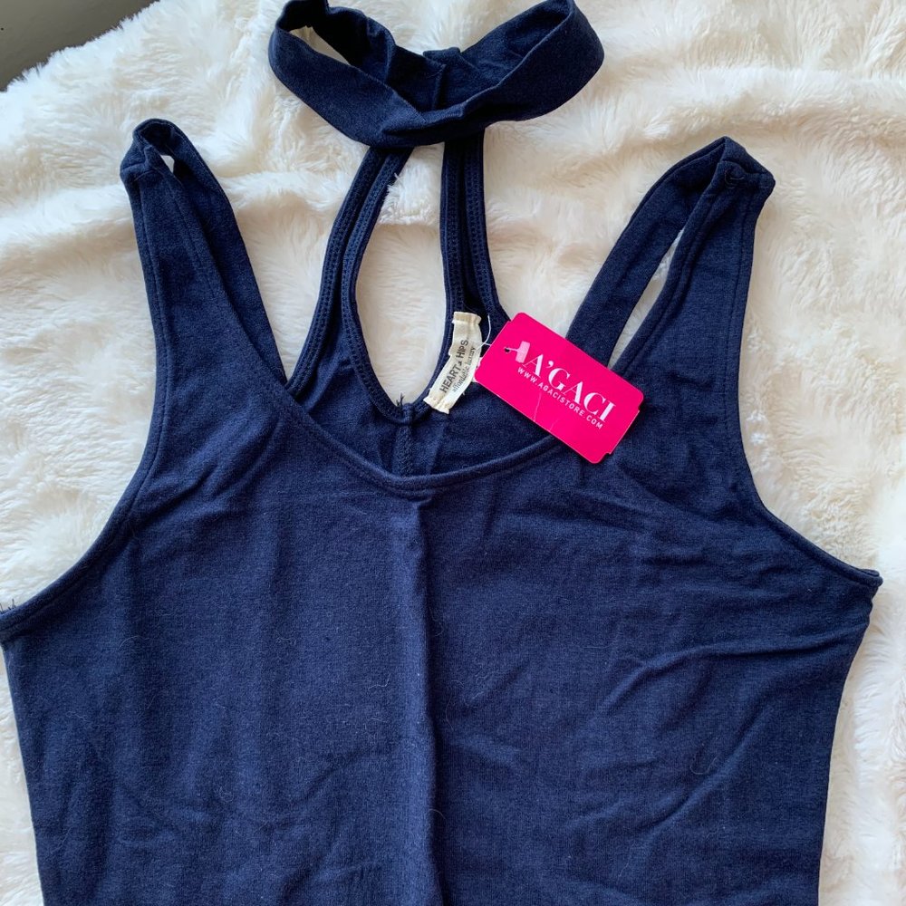 NWT HEART & HIPS Navy Blue Choker Tank Bodycon Knee Length Dress medium - Picture 4 of 4